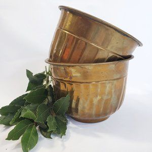 Set of 2 Vintage Brass Cachepot Planters